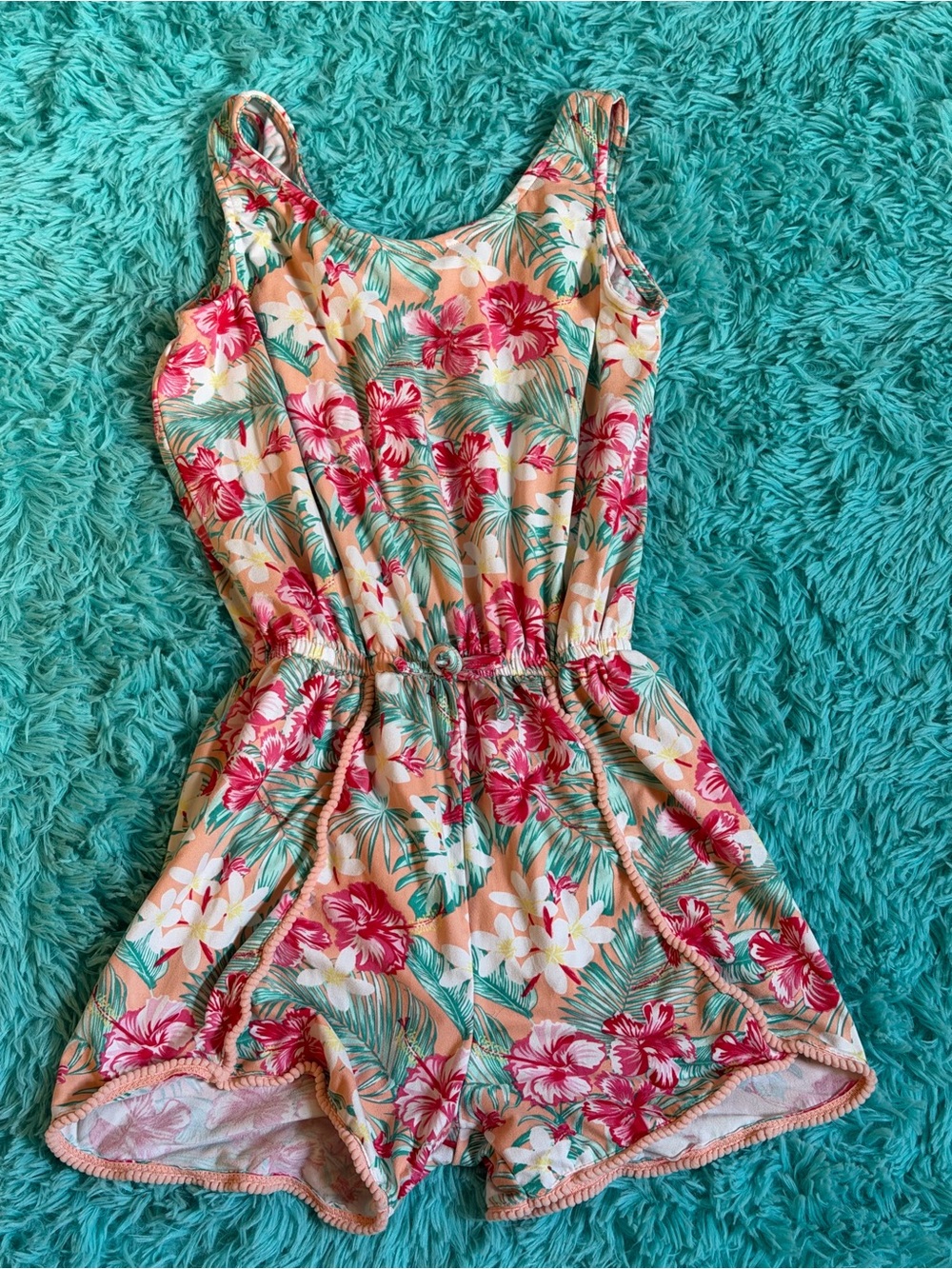 Bobbie Brooks Peach Romper with Pink Floral Print